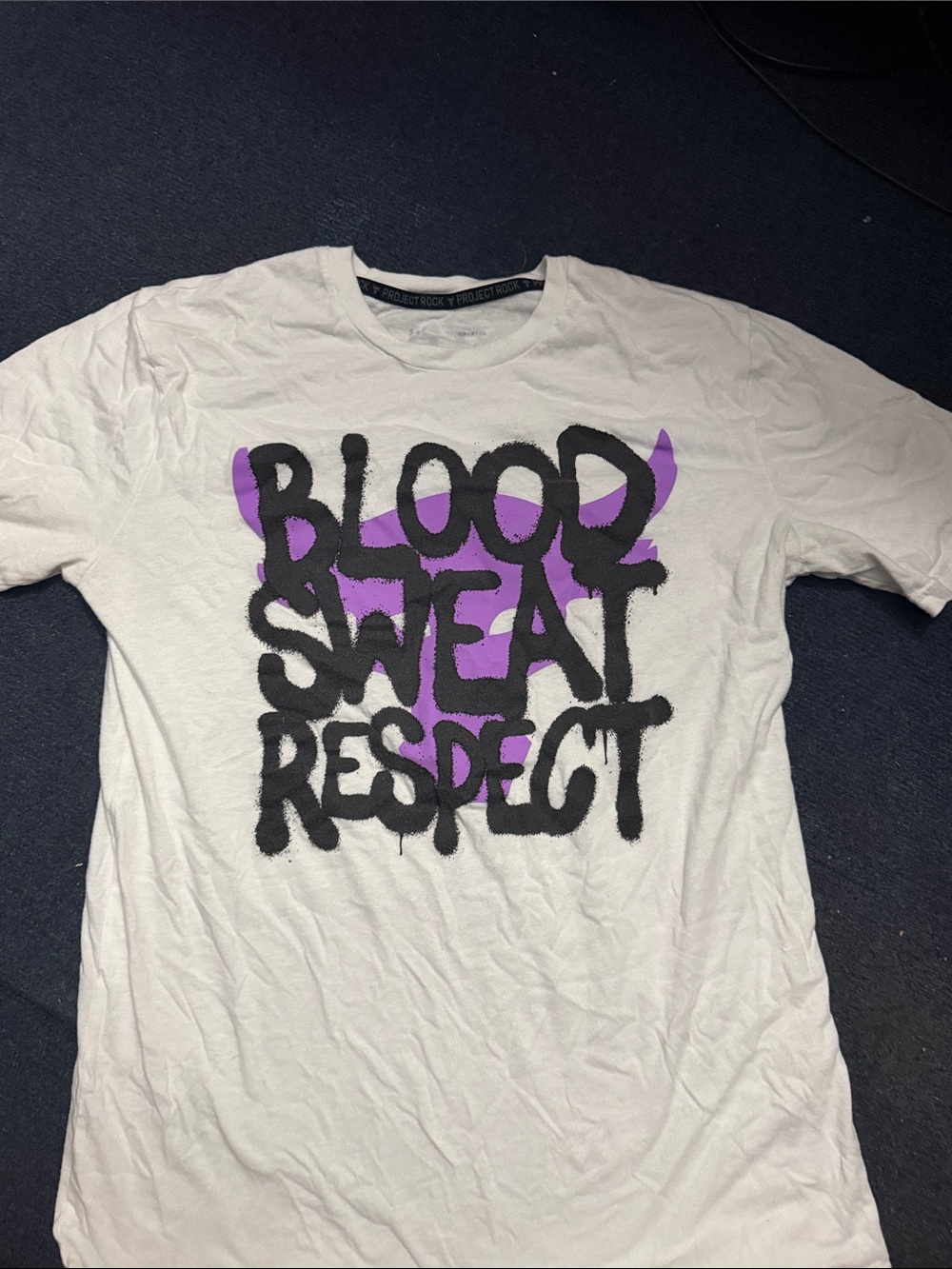 Under Armour White Short Sleeve Tee with Black & Purple Graphic